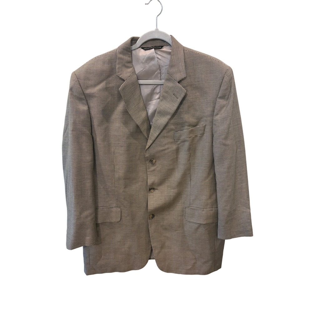 Jack Victor Mens 44R Wool Silk Houndstooth Sport Coat Tan Black Made Canada